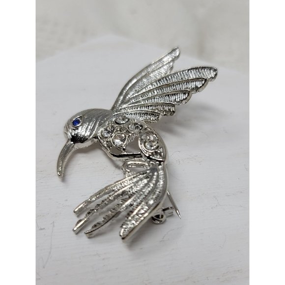 Rhinestone Humming Bird Pin Brooch Blue Eyed - Picture 2 of 7